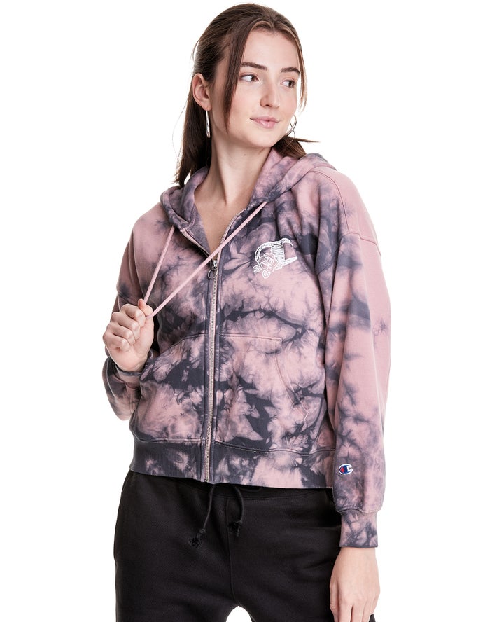 Champion Womens Hoodie NZ - Galaxy Dye Full Zip Boxy C Flower Logo Beige/Black ( 4328-WGNZB )